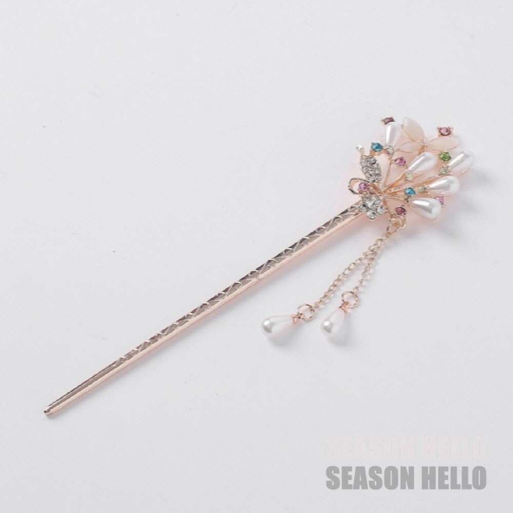 이엔 헤어 비녀 나비와 꽃 전통비녀 한복악세사리 : 송승장구