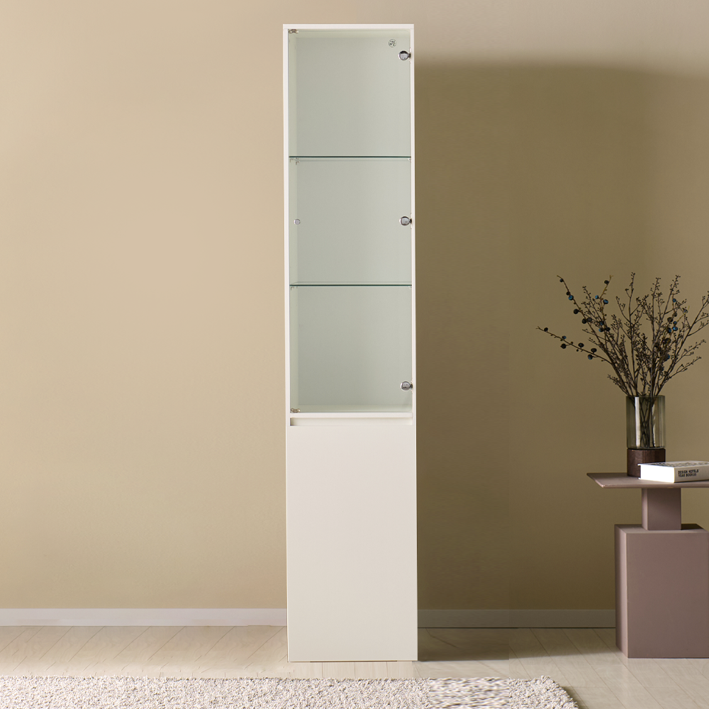 마홀앤 뉴퀸 위스키 진열 수납 장식장 투명 유리, 크림화이트 400진열장 : 마홀앤