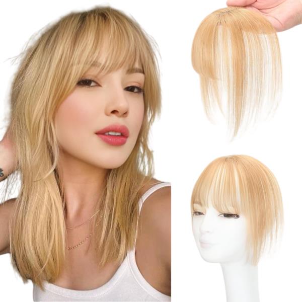 여성용 리얼 휴먼 헤어 뱅 미니 통기성 스위스 레이스 블론드 가짜 클립 인 익스텐션 : 에스디원물산