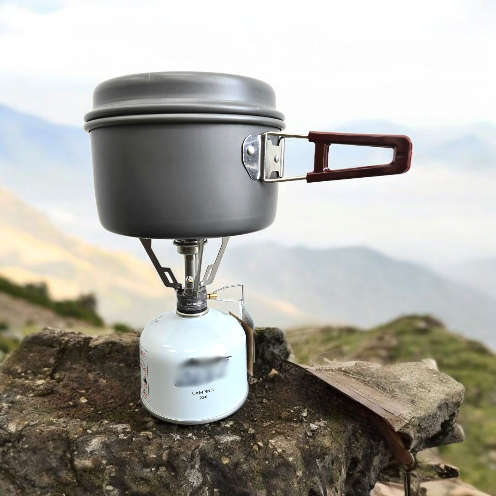 AMG티타늄 초경량 백패킹 스토브 휴대용 캠핑 가스 버너 파워포인트 접이식 케이스포함 : 서경웍스
