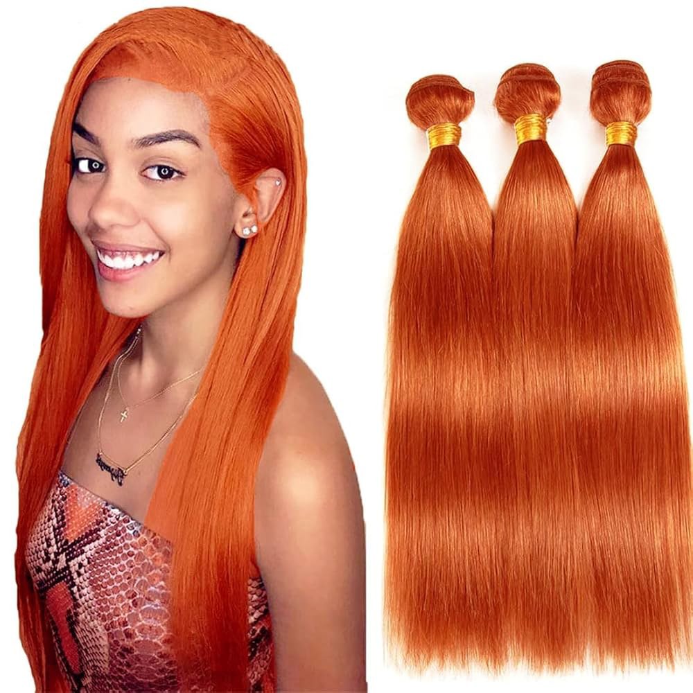 진저 번들 휴먼 헤어 350 스트레이트 8 인치 가공되지 않은 버진 오렌지 익스텐션 : 미라클라운지