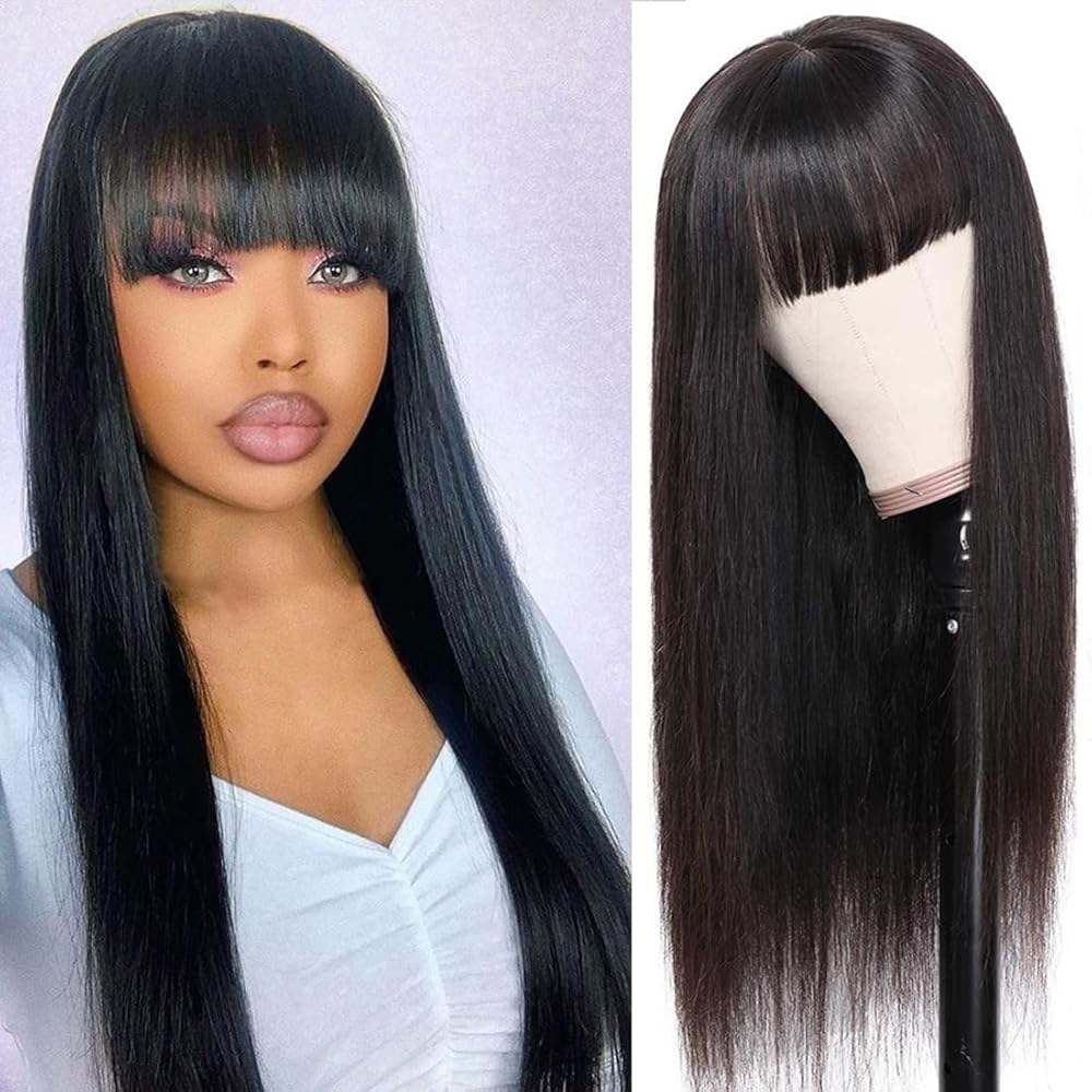 흑인 여성 앞머리가 있는 아멜라 헤어 스트레이트 휴먼 가발 150 밀도 브라질 노 레이스 : 대칠