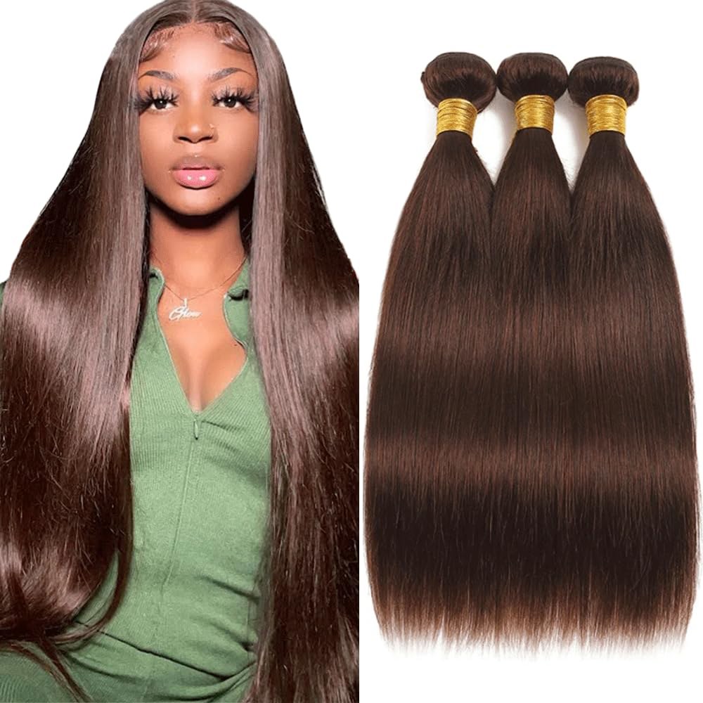 초콜릿 브라운 번들 컬러 4 스트레이트 휴먼 헤어 위브 다크 3 16 18 20 인치 : 셀링피아